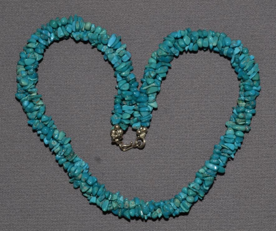 PUEBLO NECKLACE: 1980s 90s three strands of small nugget turquoise 13" long Shipping charge are for the continental United States only There will be additional shipping fees on shipments to Hawaii, Alaska and outside 