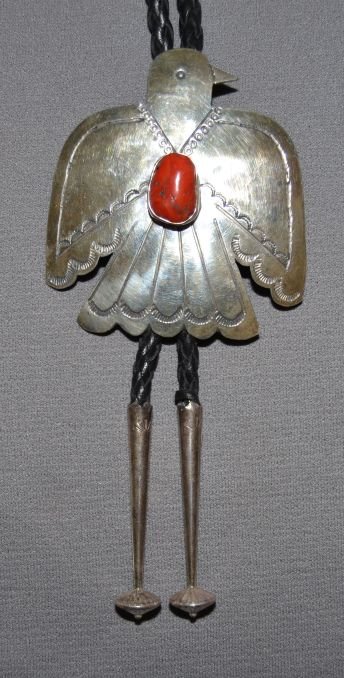 SANTO DOMINGO SILVER BOLO: 1980s 90s sterling silver stamped design single coral stone signed JOE BA 3"x2.75" Shipping charge are for the continental United States only There will be additional shipping fees on shipments to Haw