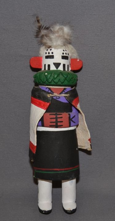 HOPI KACHINA: 1960s 70s hand carved and painted with leather shawl 9" tall Shipping charge are for the continental United States only There will be additional shipping fees on shipments to Hawaii, Alaska and outsid