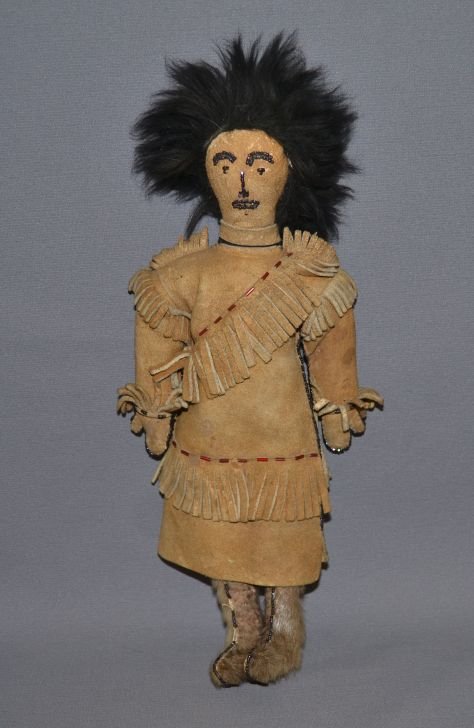ALASKAN DOLL: 1940s 50s moose hide dress partially beaded leather head 15" tall Shipping charge are for the continental United States only There will be additional shipping fees on shipments to Hawaii, Alaska and o