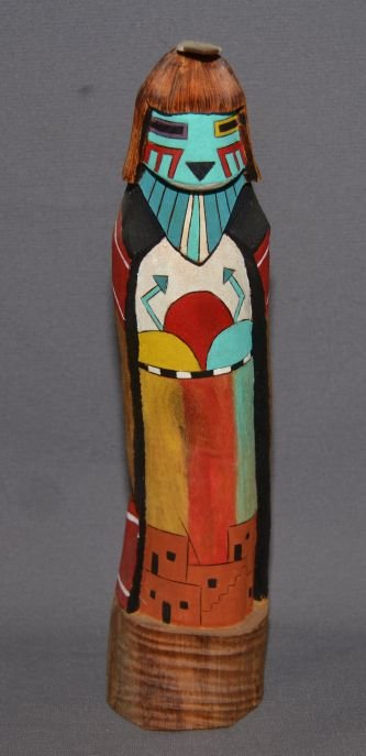 HOPI SCULPTURE DOLL: contemporary hand carved wood and painted signed Adam Rickey 10.75" tall Shipping charge are for the continental United States only There will be additional shipping fees on shipments to Hawaii, Alask
