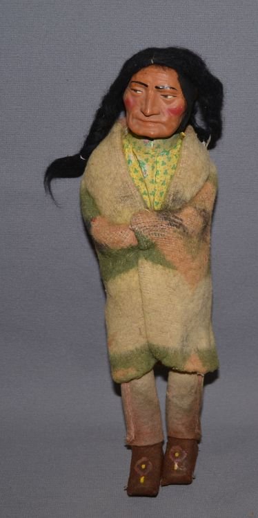 SKOOKUM DOLL: 1930s 40s holding one baby on back faded Pendleton shawl 13.75" tall Shipping charge are for the continental United States only There will be additional shipping fees on shipments to Hawaii, Alaska an