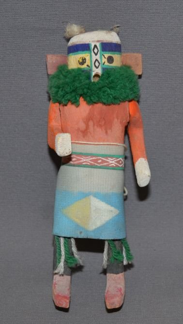 ZUNI KACHINA: 1950's hand carved cotton wood wearing cloth skirt has movable arms, missing nose, 8.5" tall Shipping charge are for the continental United States only There will be additional shipping fees on shipme