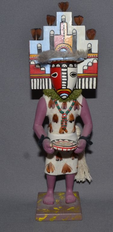 HOPI KACHINA: 1998 hand carved and painted cotton wood depicting cloud maiden, signed Tukwunag, 13'' tall \Shipping charge are for the continental United States only There will be additional shipping fees on shipme