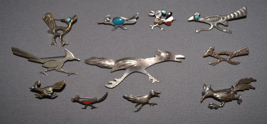 ELEVEN ROADRUNNER PINS: 1960s sterling sliver, largest 1" x 4", smallest 1" x 1" Shipping charge are for the continental United States only There will be additional shipping fees on shipments to Hawaii, Alaska and outside th