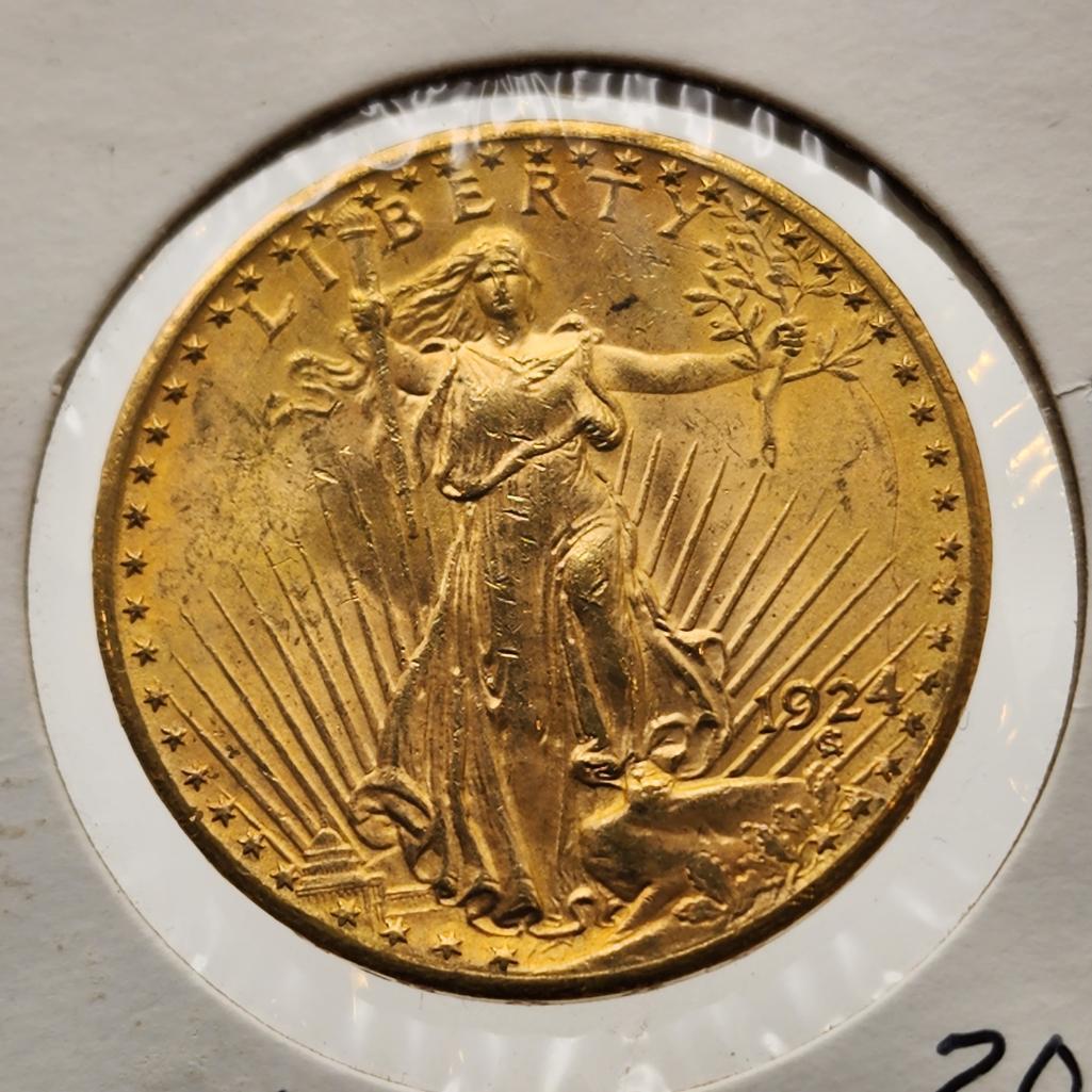 1924 $20 St. Gaudens Double Eagle Gold Coin  (1 of 2)