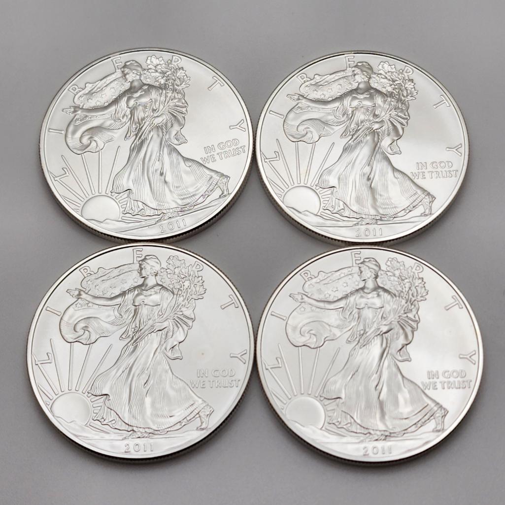 (4) 2011 U.S. One Dollar 1 oz Silver American Eagle Coins (1 of 2)