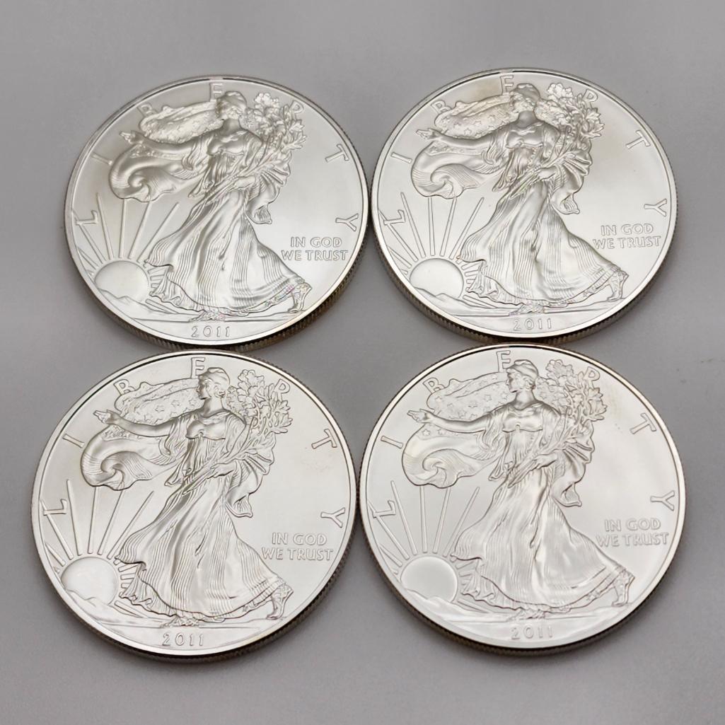 (4) 2011 U.S. One Dollar 1 oz Silver American Eagle Coins (1 of 2)