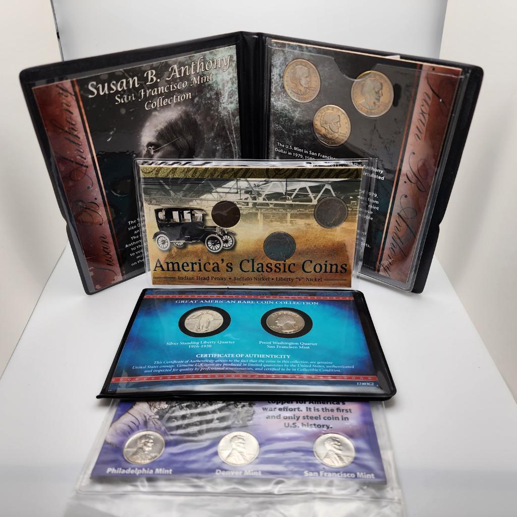 Lot of 4 Susan B Anthony, American Classic, Rare Quarters, 1943 Steel Cent & Nickels Collections: In House Shipping Via USPS with Insurance
