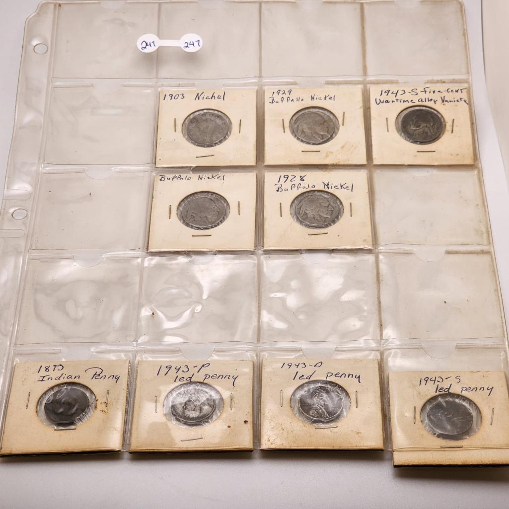Lot of 9  1903 Nickel, Buffalo Nickels, 1943-S Wartime Alloy, 1943 Lead Pennies (1 of 10)
