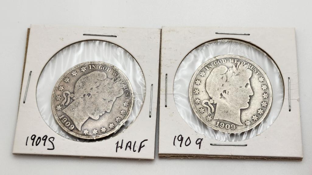 Lot of 2  1909 & 1909-S Barber Halves (1 of 5)