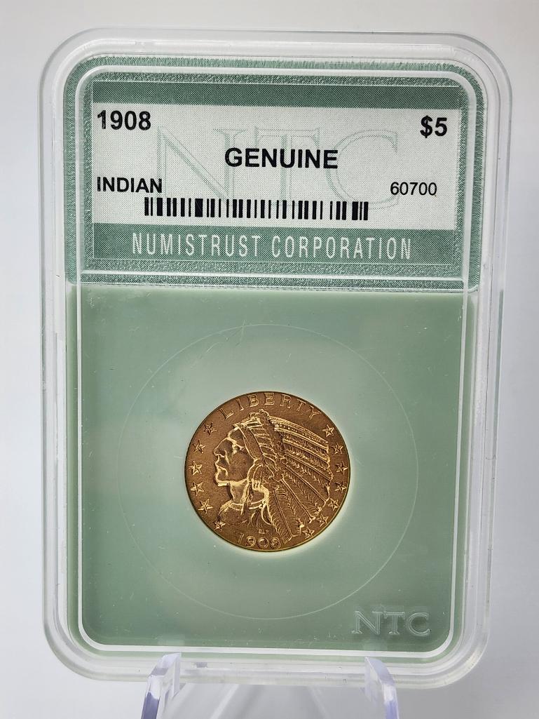 1908 Indian Gold Half Eagle $5 Genuine (1 of 4)