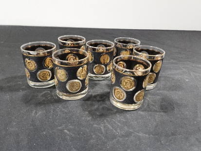 Set of 7 Vintage Gold Coin Tumblers or Whiskey Glasses:  