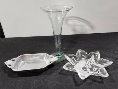 Elegant Serving Pieces and Trumpet Style Vase:  