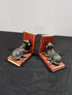 Figural Bronze Dog and Book Bookends:  