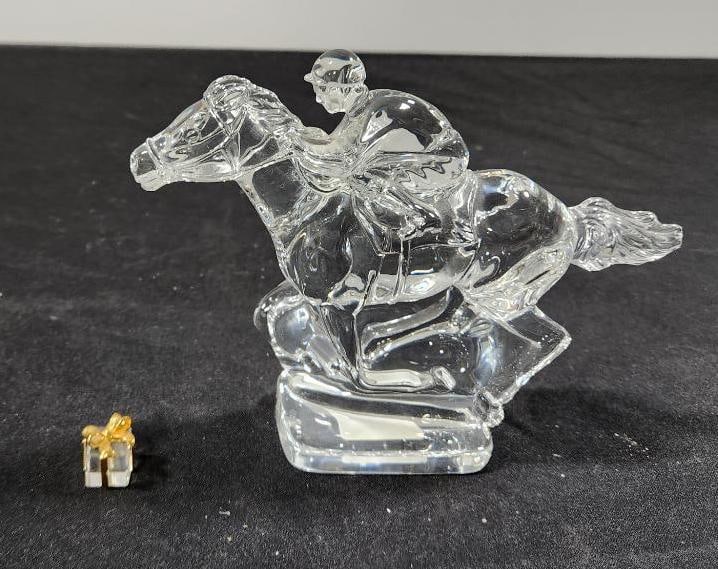 Lead Crystal Horse & Jockey Paperweight, Tiny Glass Wrapped Present (1 of 4)