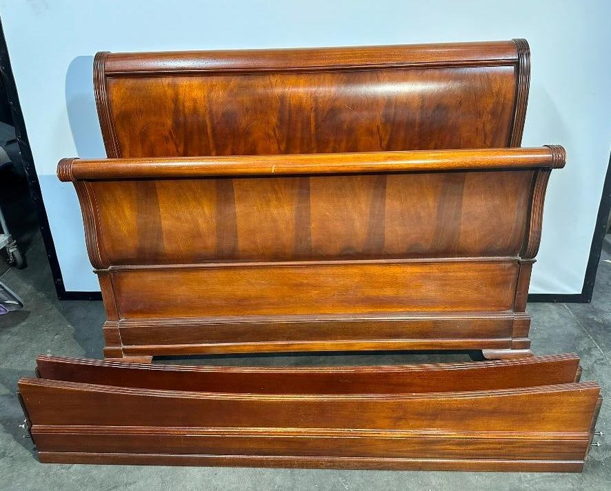King Size Sleigh Bed, Solid Wood w/ Side Rails, 65in Wide (1 of 5)