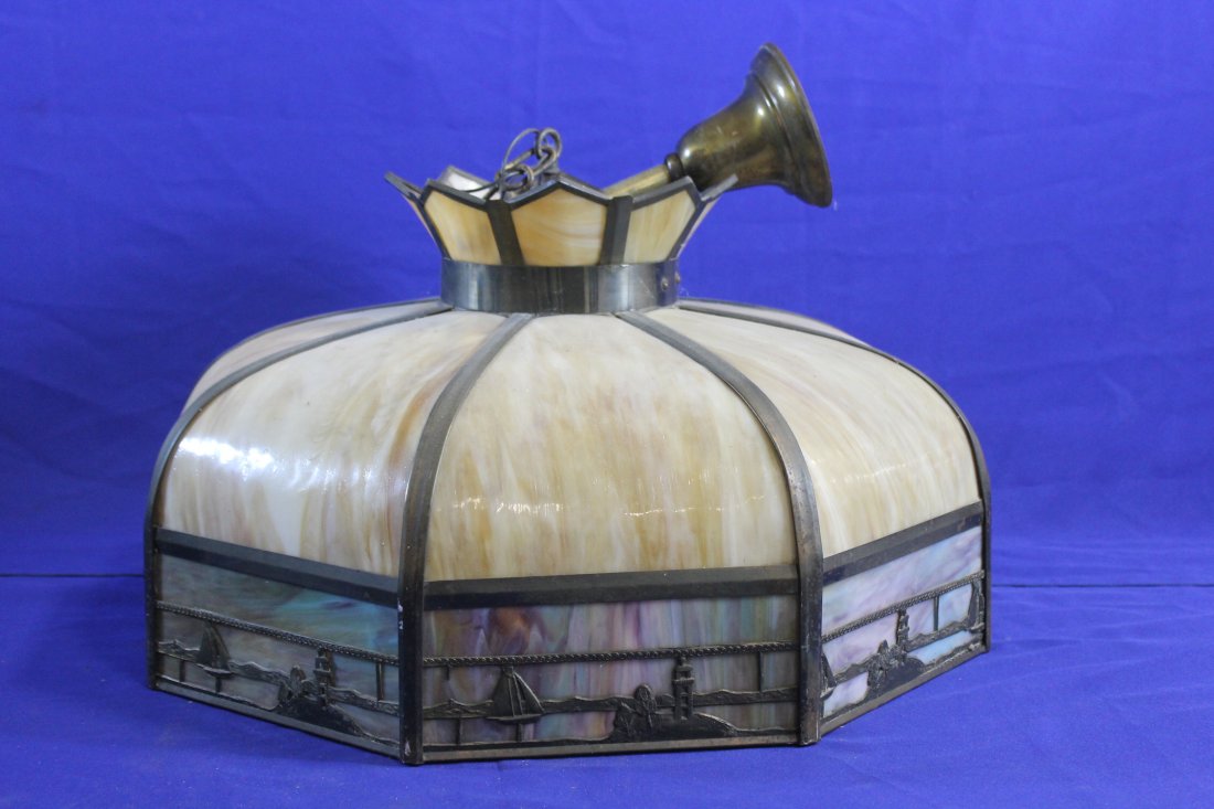 Old Bent Slag Glass 6 Panel Nautical Hanging Light (1 of 1)
