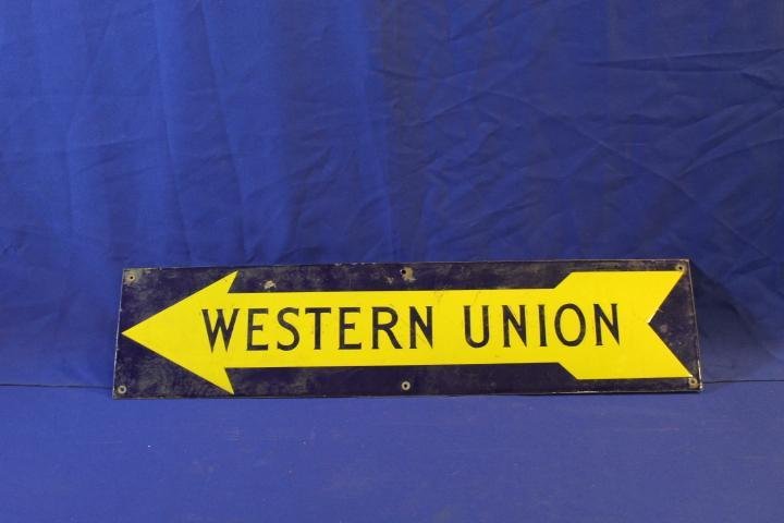 Western Union Porcelain Arrow Sign 30" x 7.25" (1 of 1)