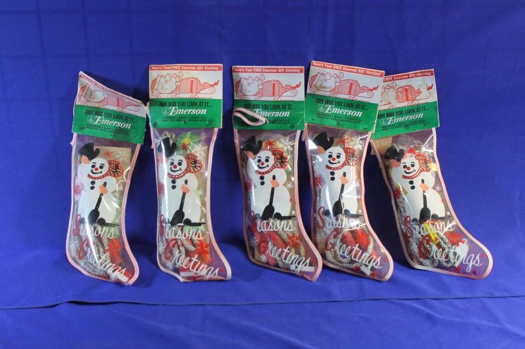 Lot of 5 Emerson Advertising Christmas Stockings - NOS (1 of 1)