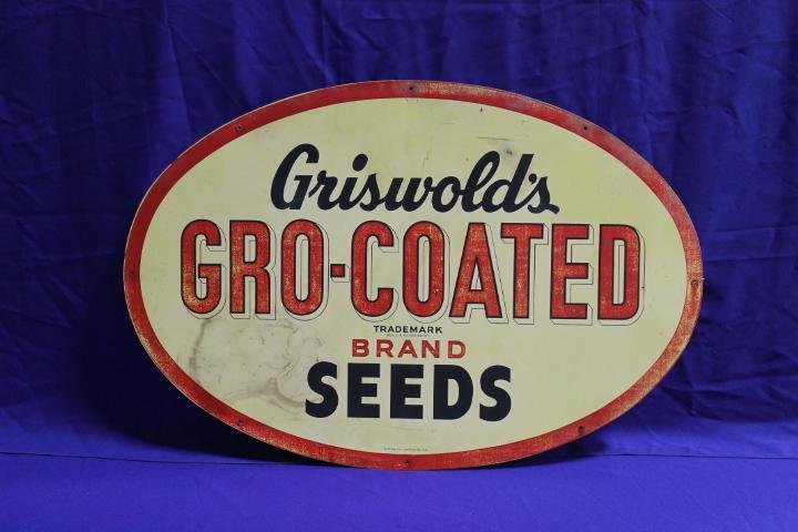 Griswold's Gro-Coated Brand Seeds Oval Metal Sign 36" x: Griswold's Gro-Coated Brand Seeds Oval Metal Sign 36" x 24"