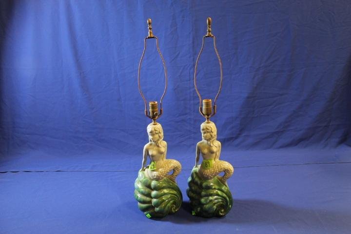 Mid-Century Modern Matched Pair Mermaid Lamps: Mid-Century Modern Matched Pair Mermaid Lamps