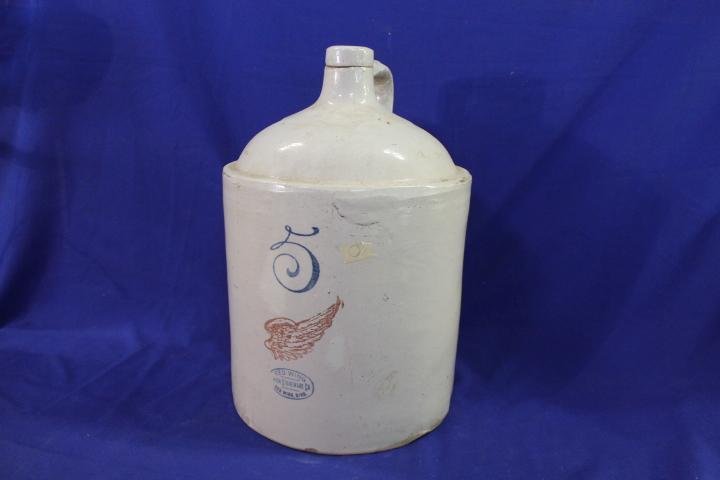 5 Gal. Red Wing Stoneware Crock Jug-- 2 chips on base: 5 Gal. Red Wing Stoneware Crock Jug-- 2 chips on base