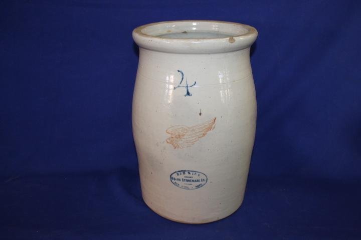 Red Wing 4 Gallon Crock Stoneware Butter Churn, Few: Red Wing 4 Gallon Crock Stoneware Butter Churn, Few Chips in Top Rim