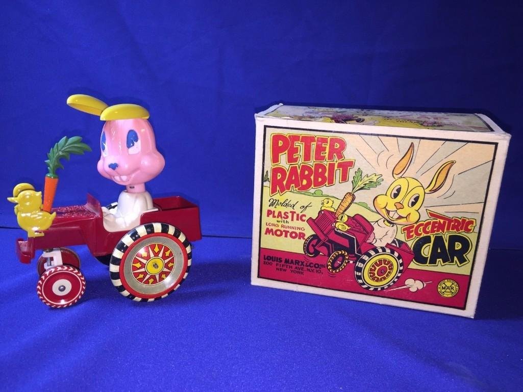1950's MARX WINDUP PETER RABBIT ECCENTRIC CAR WITH: 1950's MARX WINDUP PETER RABBIT ECCENTRIC CAR WITH ORIGINAL BOX