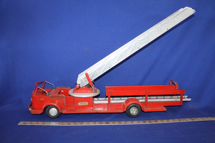 Model Toys Rossmoyne Pressed Steel Ladder Truck Toy: Fire Truck
