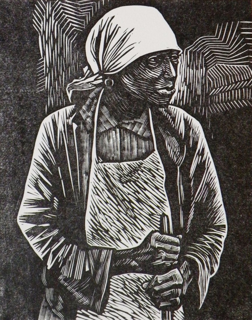 ELIZABETH CATLETT: Survivor, 1983, Linocut, 8.5 x 10.5 in, 19 of 1000, Black wood frame: 33 x 25 1/2 in., Provenance: Estate of Mary Jane Hewitt