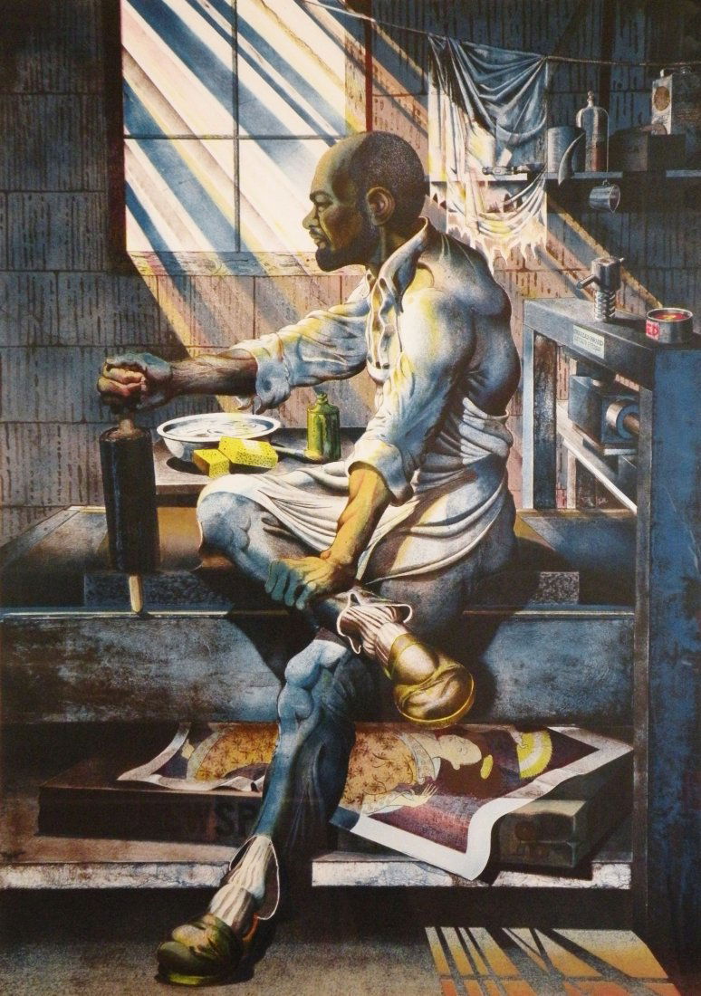 RON ADAMS: Profile in Blue, 1988, Silkscreen, 41.5 x 28.5 in, 40 of 50, Provenance: Artist, Hearne Fine Art, Hearne MD, Archie