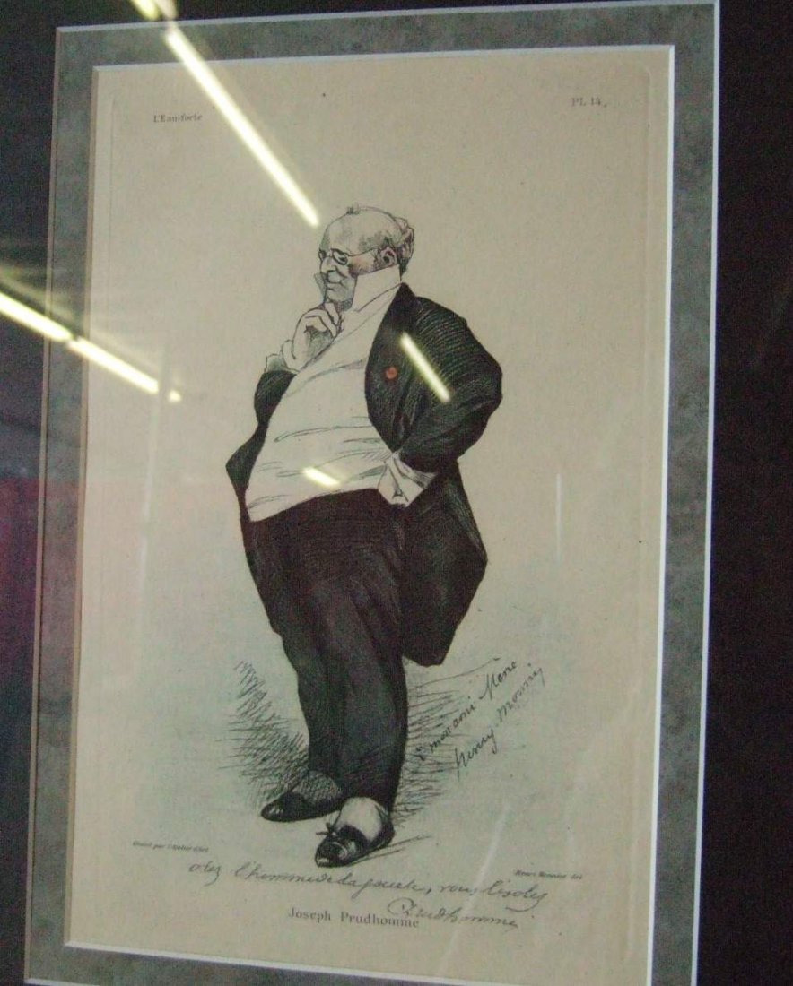 Henri Monner Portrate Joseph Prudhomme Print: Block Print Etching by Henri Monnier. This Print is 11" tall and 7" wide, the Frame is 33 1/2" wide and 28 1/2" wide. shipping weight 21 pounds. Henry Bonaventure Monnier, 1799 - 1877 Paris France. Wa