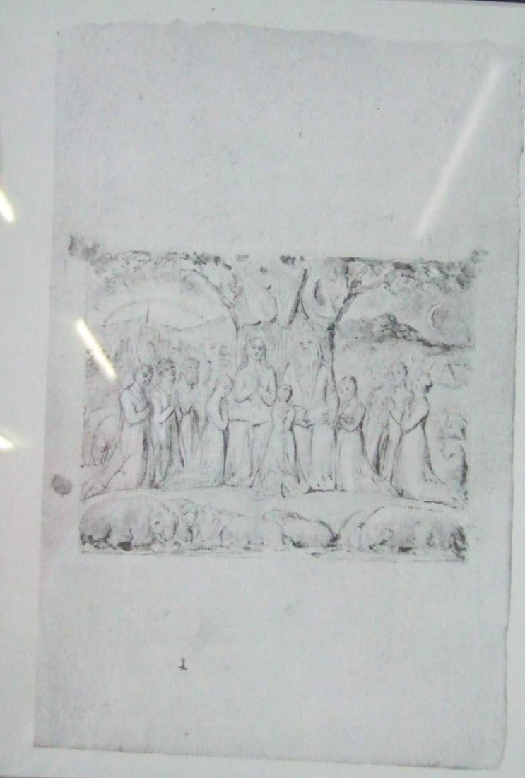 William Blake Job and His Family Limited Edition Print: Engraving by William Blake. Limited Edition Print from 1927. Made in England by Chiswick Press. This is number 1021 of 1550. The Art size is 8 1/2"tall and 5 1/2" wide. The Frame is 26 1/2" tall and 2