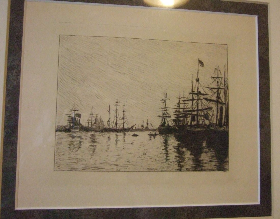 Original Eugene Boudin "Le Port De Trouville" Etching: This Original Dry Point Etching was Created by Eugene Boudin (1824 - 1898) in Paris France in 1892. Collection L'art Impressionniste de Apres la Collection Privee De M Durant Ruel. Printer Chameroud s