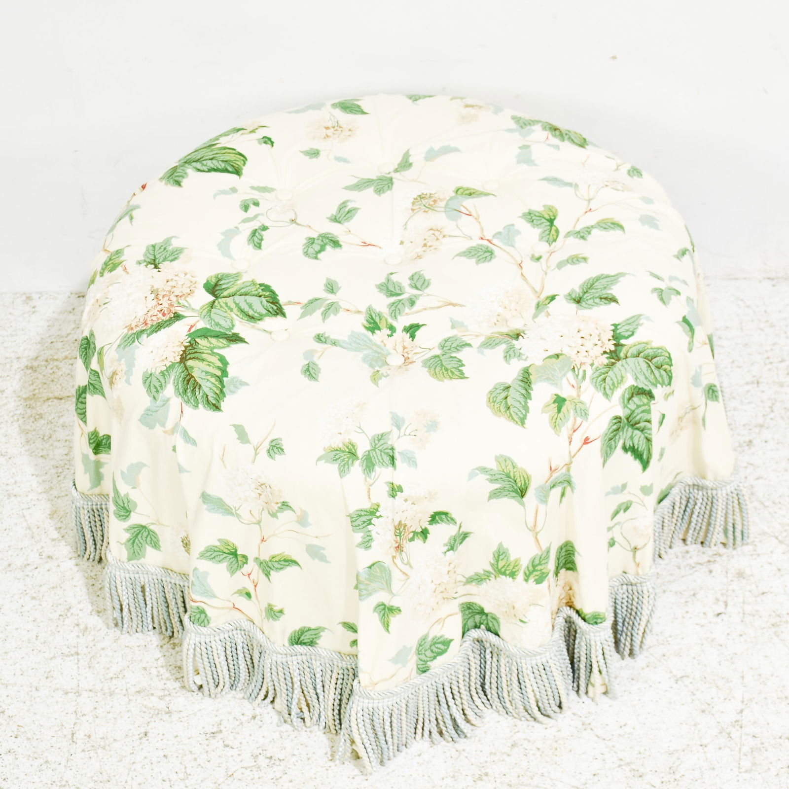 Floral Upholstered Circular Ottoman (1 of 4)