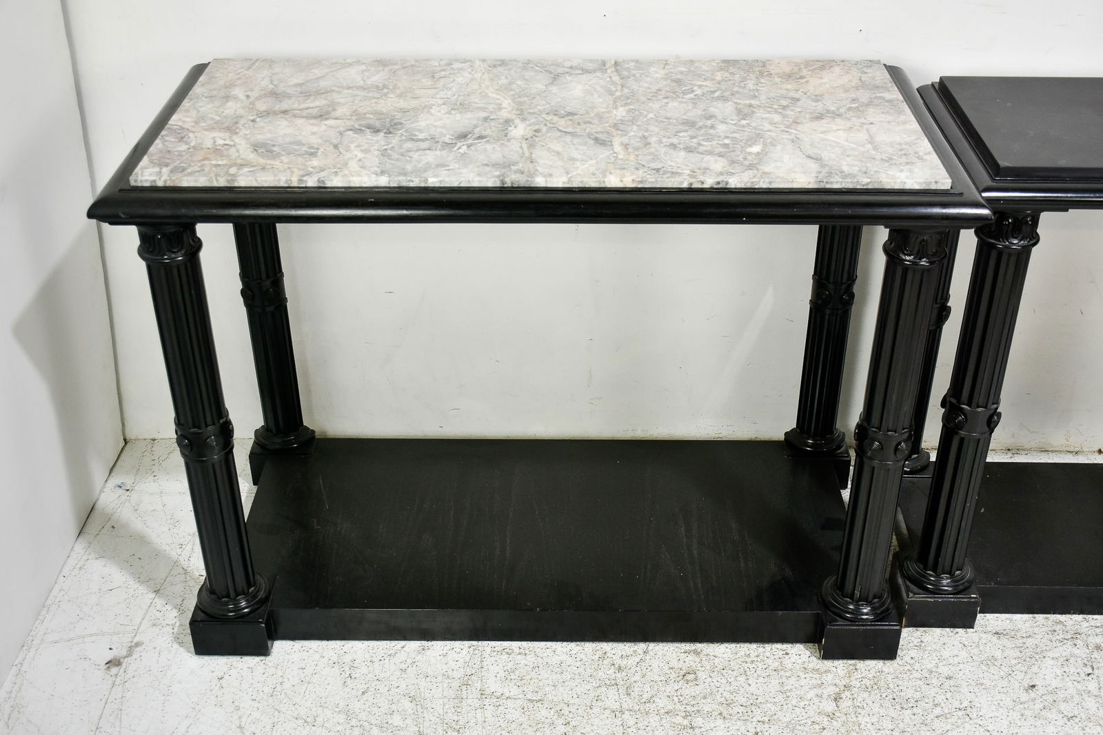 Two of Empire Style Black Painted Marble Top Consoles (1 of 8)
