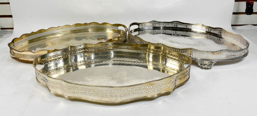 Group of 3 Silver Plated Gallery Trays (1 of 10)