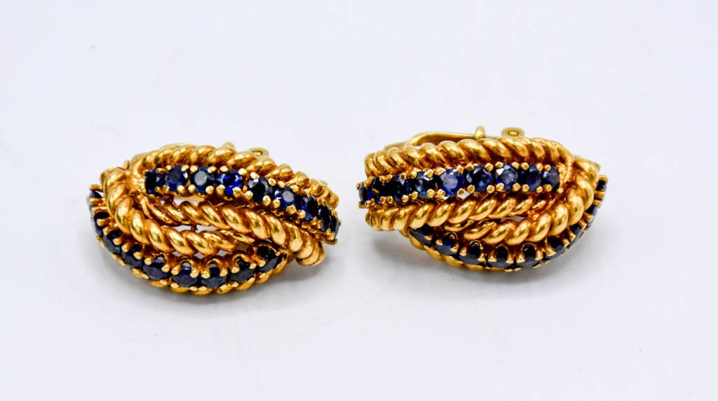 Pair of Tiffany & Co. 18KT Yellow Gold and Sapphire Earrings (1 of 5)