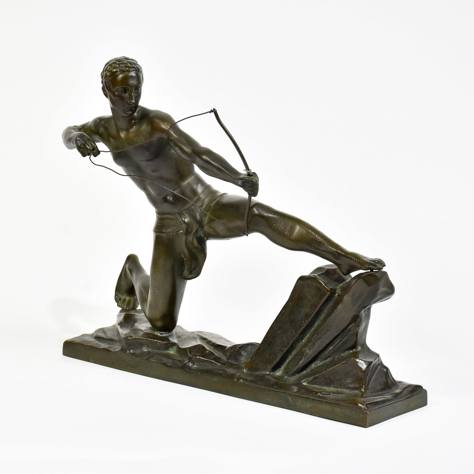 Art Deco Style Bronze Figure of an Archer: Hercules the Archer In the manner of Emile Antoine Bourdelle * (15" h x 19" w x 4 3/4" d) Good