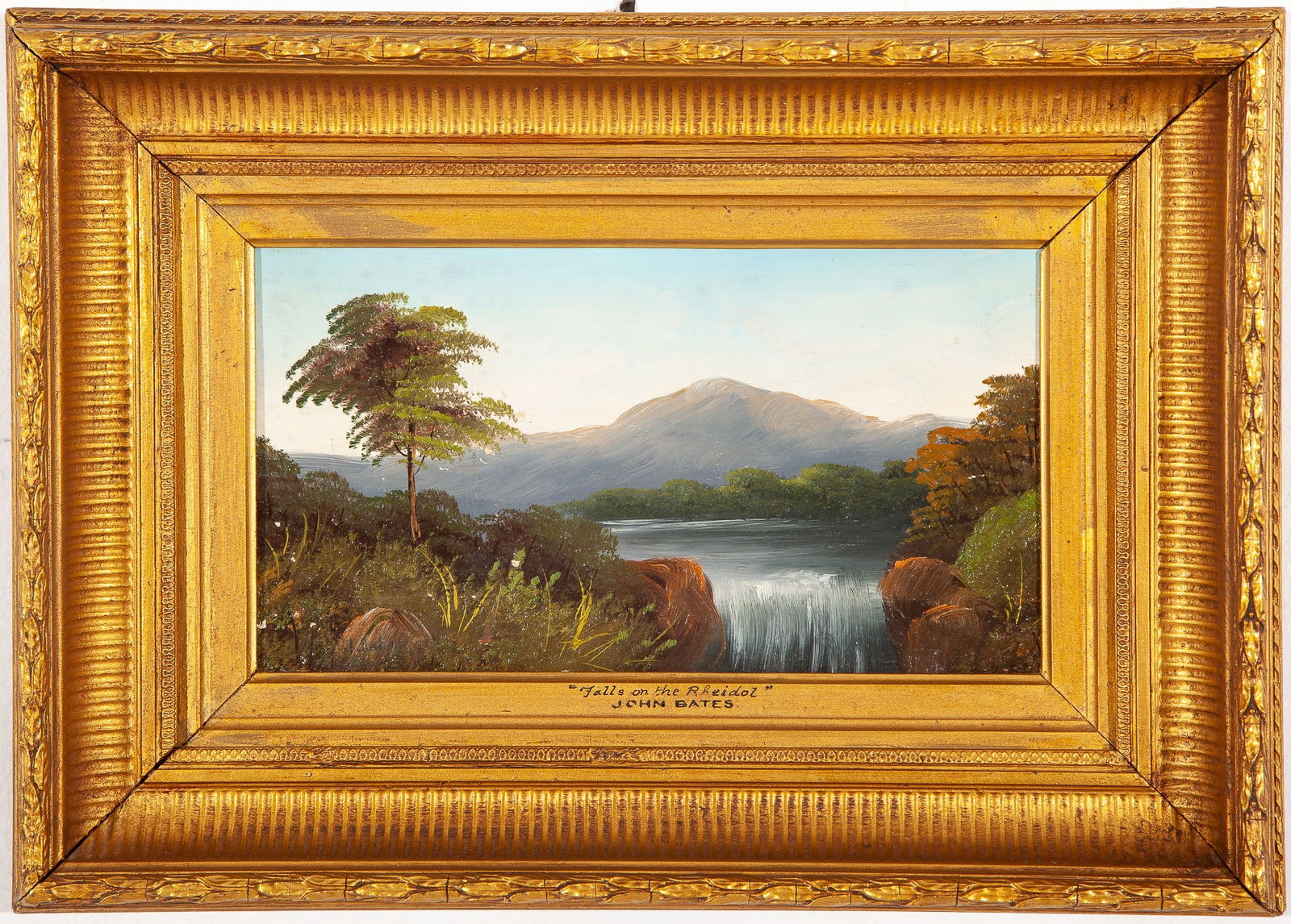 John Bates: Falls On The Rheidol Oil on board Signed (ll) * (Sight 7 1/2" h x 12" w Overall 14" x 19 1/2") Chip to board
