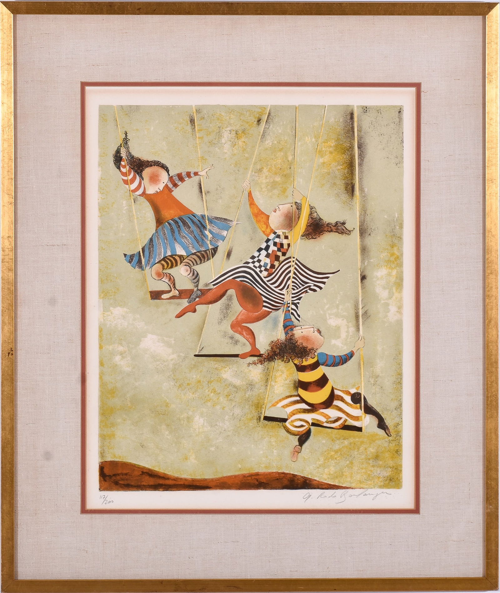 Graciela Rodo-Boulanger: On The Swings Lithograph Signed in pencil (lr) Number 117/200 * (Sight 22 3/4" h x 17 3/4" w Overall 32 1/4" x 27 1/4") Good