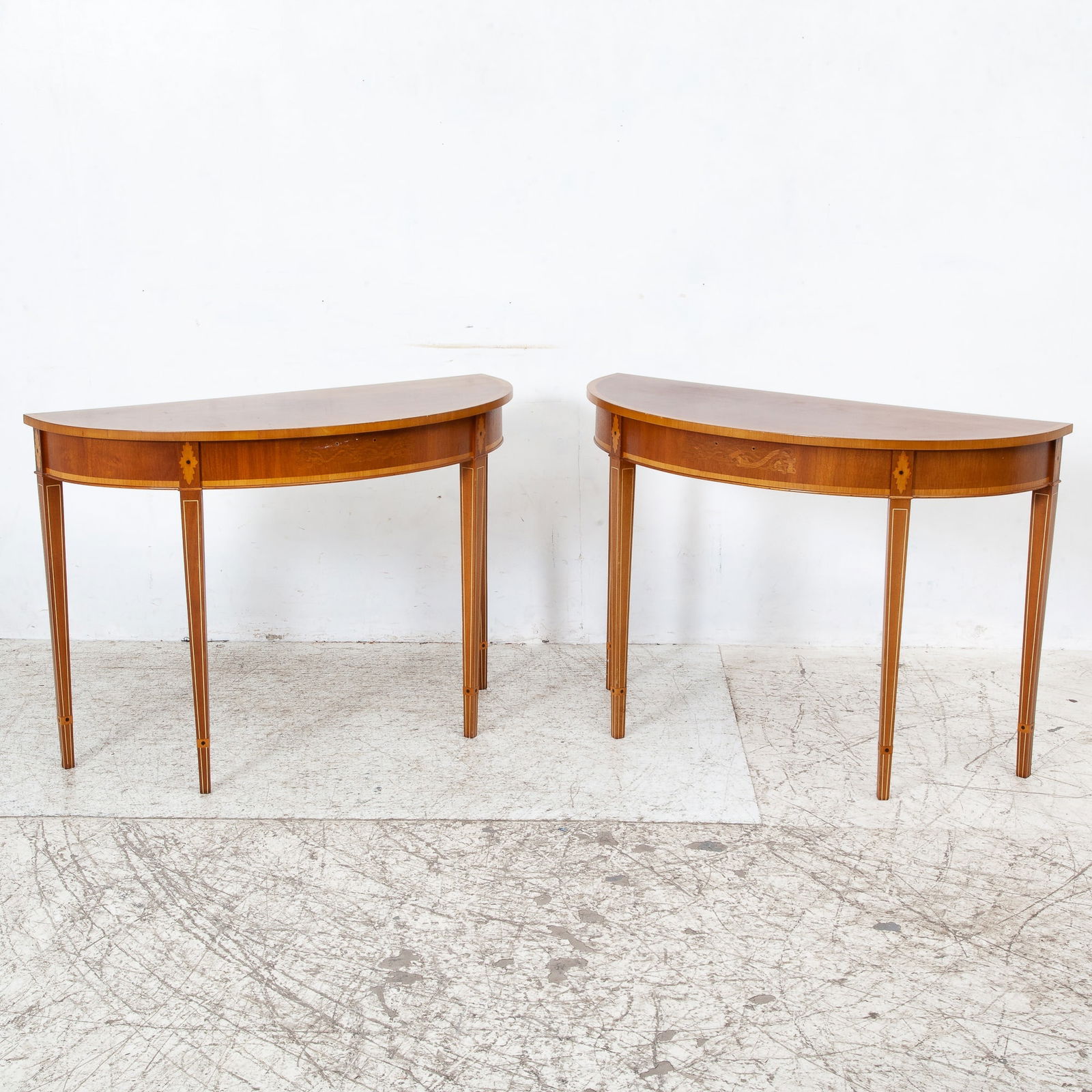 Pair of Regency Style Wood Demilune Consoles (1 of 12)