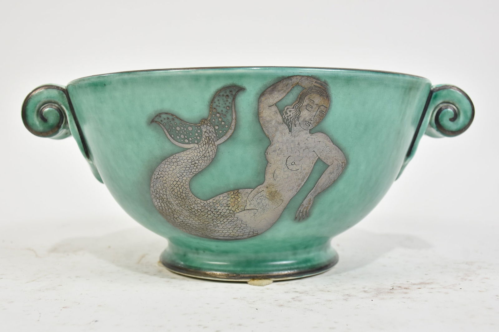 Wilhelm Kage for Gustavsberg Glazed Stoneware Argenta Two-Handled Bowl (1 of 7)