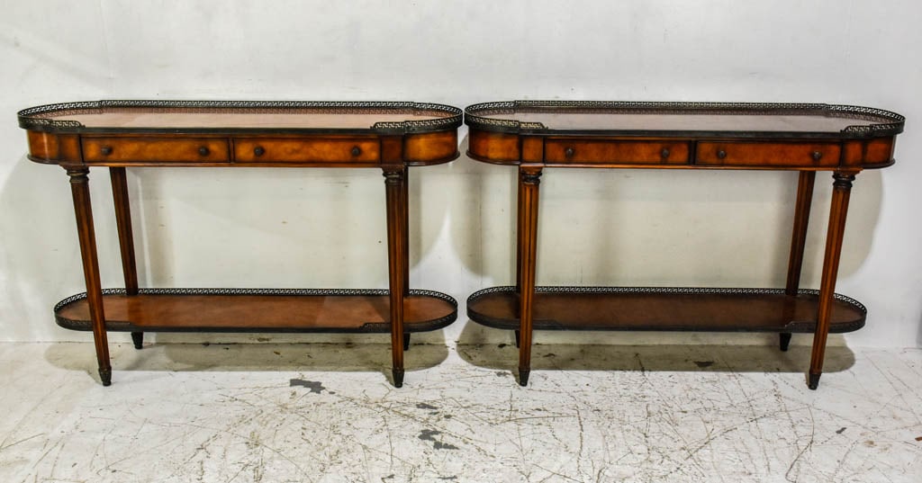 Pair of Theodore Alexander Gallery-Top Consoles: * (35” h x 54” w x 15” d) Good