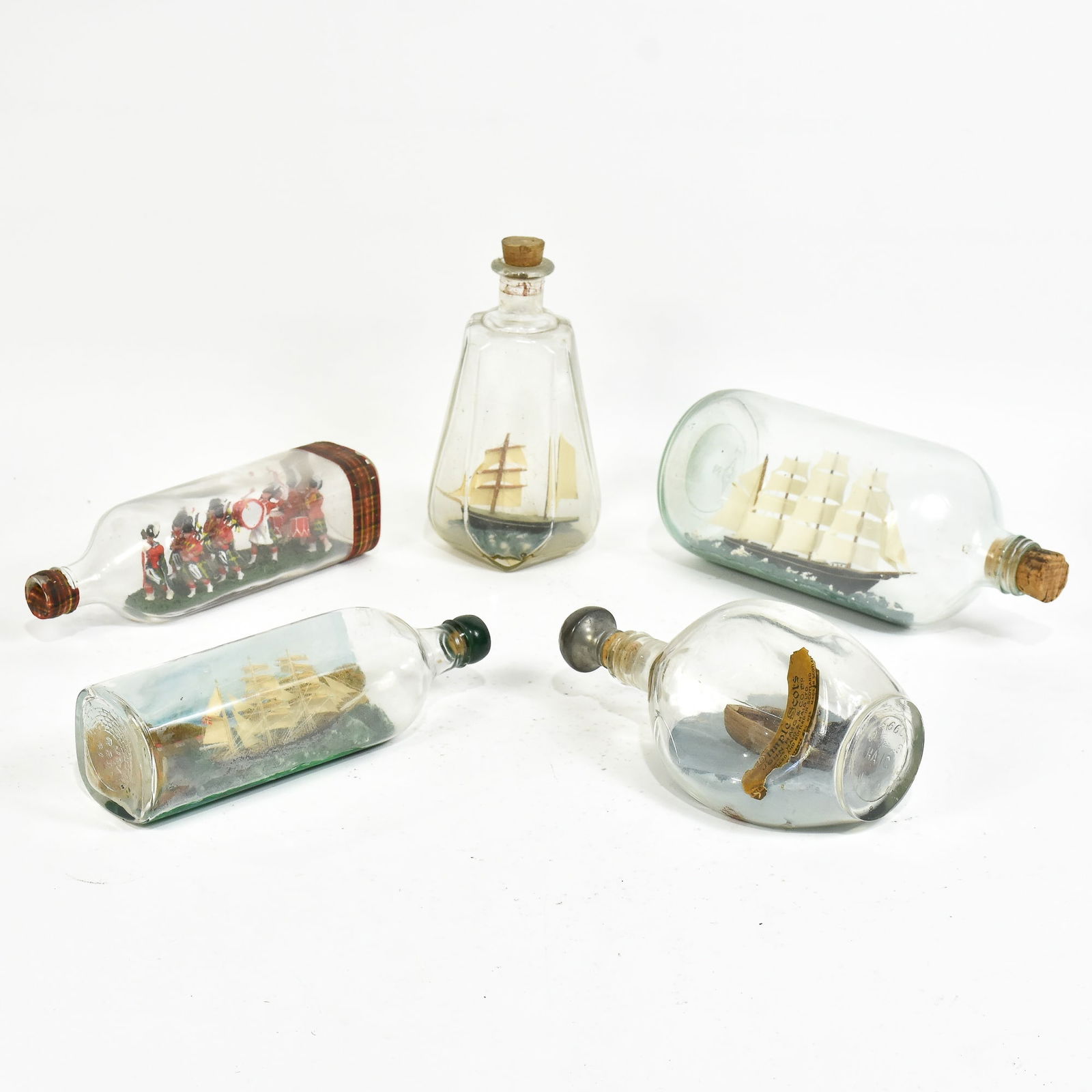 Group of 5 Bottled Ship Models: * (11 1/2" h) AS IS