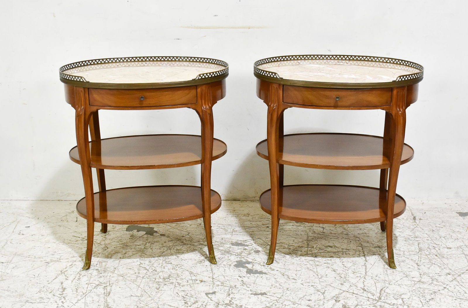 Pair of Louis XVI Style Marble Top Bouillotte Tables (1 of 8)
