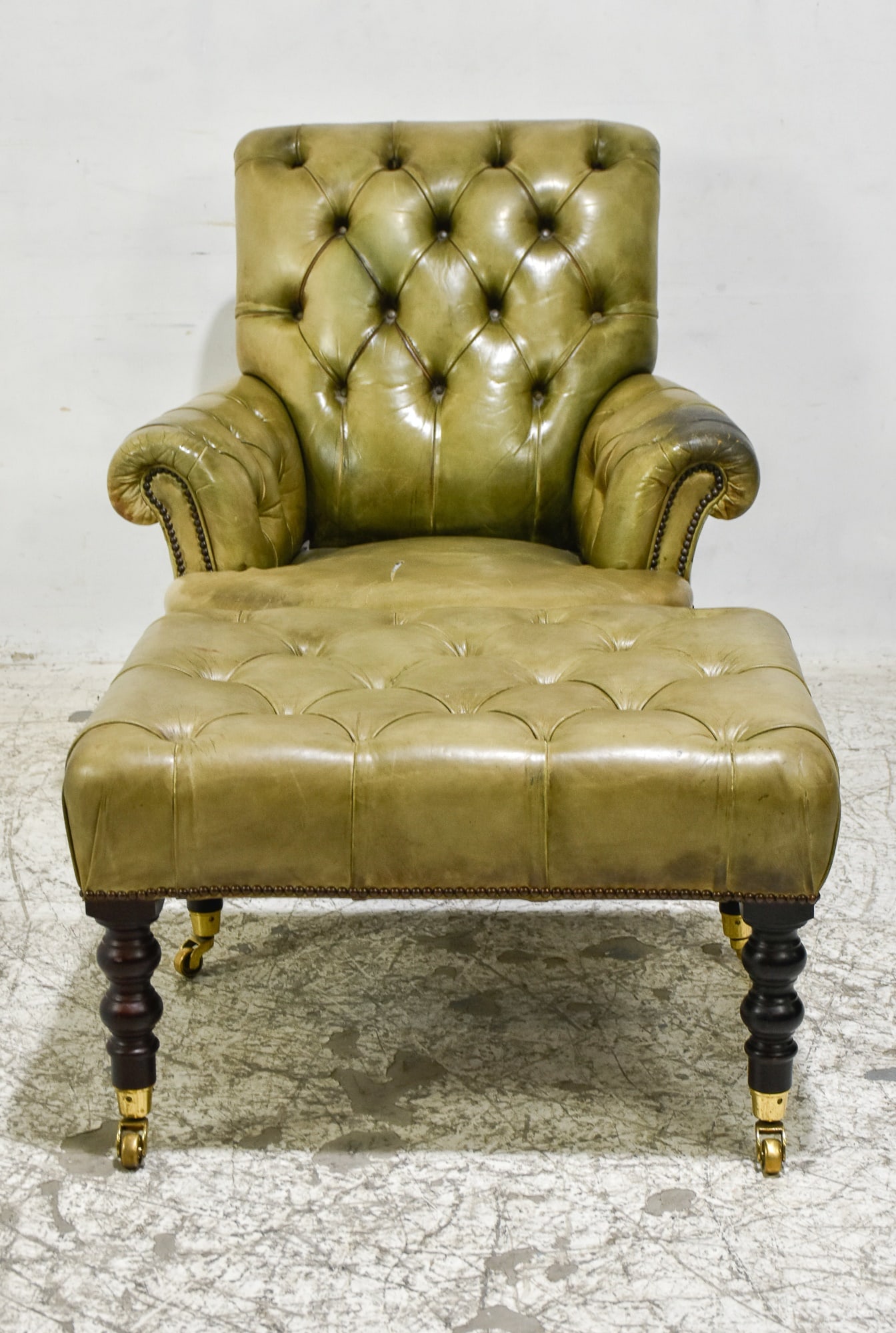 Green Leather Upholstered Armchair (1 of 12)
