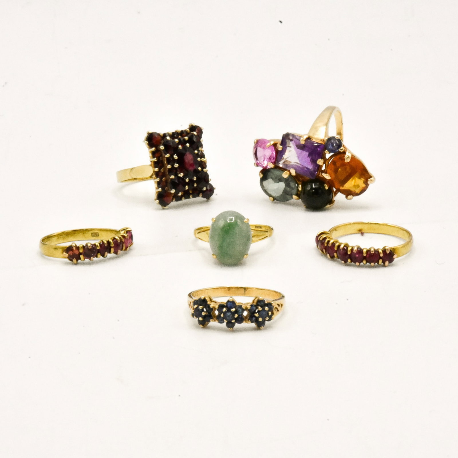 Group of Gold and Gemstone Rings: Ap. 14 dwt all in * (Largest size 6