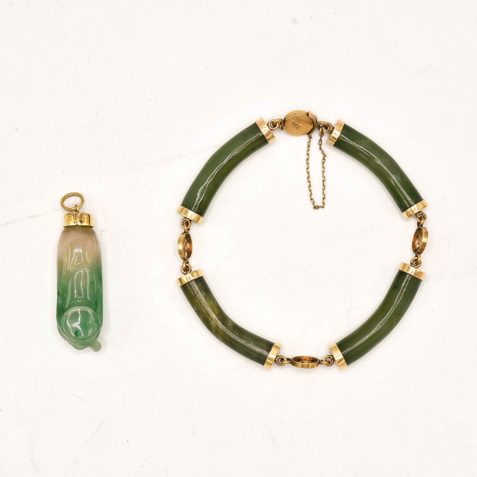 14KT Yellow Gold and Jade Bracelet; (1 of 5)